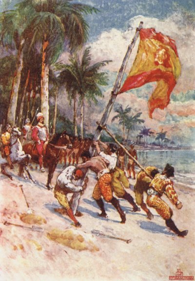Hissage du drapeau espagnol, le premier drapeau en Floride - Henry Sandham