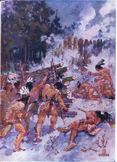 Indiens rouges attaquant une palissade - Henry Sandham