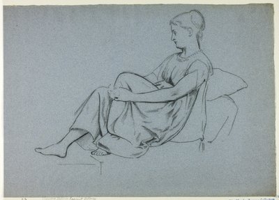Femme se reposant sur des oreillers et se serrant le genou - Henry Stacy Marks