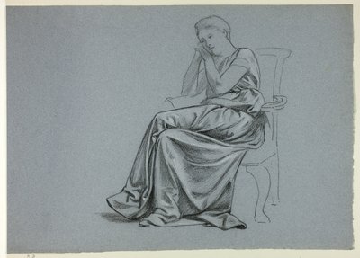 Femme en robe ample sur une chaise - Henry Stacy Marks