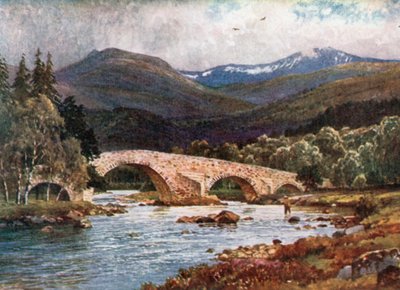 Old Mar Bridge et Lochnagar, Aberdeenshire (lithographie couleur) - Henry Sutton Palmer