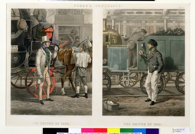 Contrastes de Fore : Le conducteur de 1832, Le conducteur de 1852, gravé par John Harris (1811-65) 1852 - Henry Thomas Alken