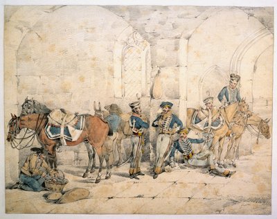 Hussards dans la péninsule, possiblement 1er Hussards, Légion allemande du roi, vers 1808 - Henry Thomas Alken