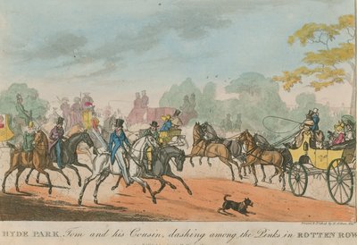 Hyde Park, Londres, Tom et son cousin se précipitant parmi les roses à Rotten Row - Henry Thomas Alken