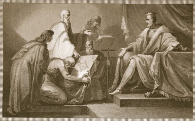 Le Livre du Jugement Dernier présenté à Guillaume Ier, gravé par J. Fittler, illustration de 