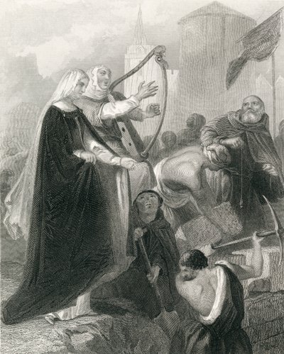 La construction des murs de New Ross, comté de Wexford, Irlande en 1798, de 