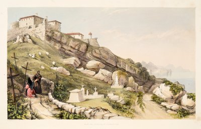 Lieu de sépulture des officiers britanniques sur la colline du château de Saint-Sébastien, tiré de Sketches of scenery in the Basque provinces of Spain, avec une sélection de musique nationale, pub. 1838 - Henry Wilkinson