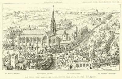 Old Broad Street et Austin Friars, Londres, époque de Saint Ignace (gravure) - Henry William Brewer