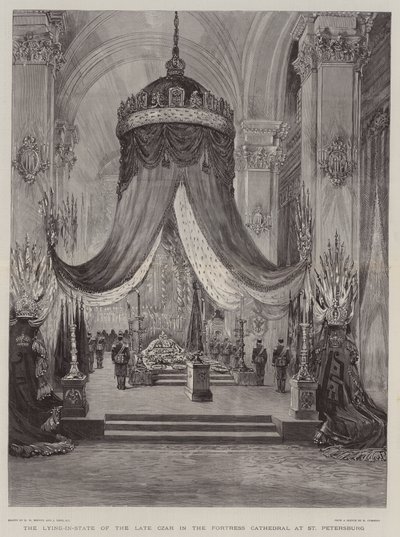 La mise en bière du défunt tsar dans la cathédrale de la forteresse à Saint-Pétersbourg - Henry William Brewer