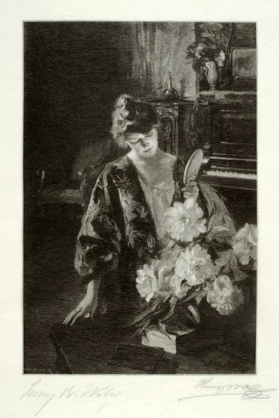 Fille et pivoines (Le miroir à main) - Henry Wolf