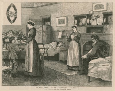 Le nouvel ordre de Sainte Catherine pour les infirmières; une esquisse dans la salle Bouverie, Hôpital de Westminster - Henry Woods