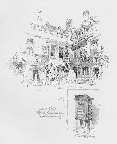 Chaire utilisée par le prédicateur méthodiste anglais John Wesley et ses chambres au Lincoln College, Oxford - Herbert (after) Railton