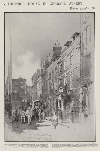 La maison de Gerrard Street, Londres, où le poète John Dryden est mort en 1700 (lithographie) - Herbert (after) Railton