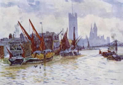 Barges de foin au large du Horseferry à Westminster - Herbert Menzies (after) Marshall