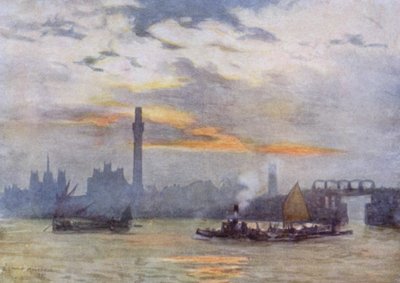 Lever de soleil à Lambeth (lithographie en couleur) - Herbert Menzies (after) Marshall