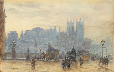 Abbaye de Westminster depuis le Pont de Westminster 1892 - Herbert Menzies Marshall