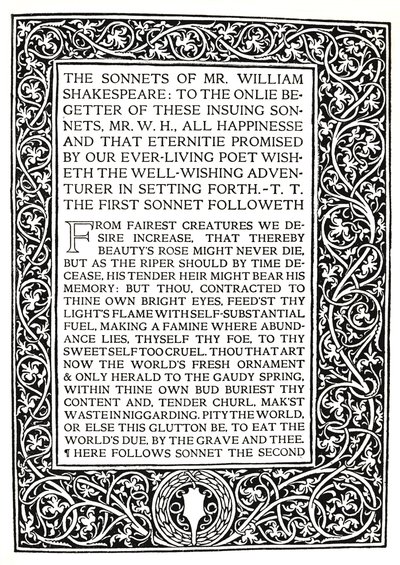 Riccardi Press : Page des Sonnets de Shakespeare, vers 1914 - Herbert Percy Horne
