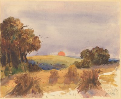 Un champ de maïs au coucher du soleil - Hercules Brabazon Brabazon