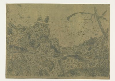 Vallée de montagne, à droite un homme portant un bâton - Hercules Segers