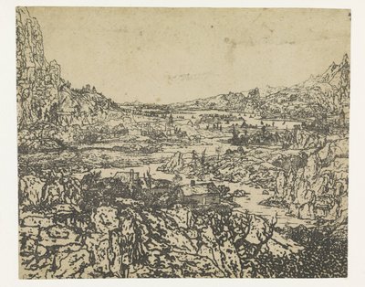 Vallée de montagne avec une rivière sinueuse - Hercules Segers