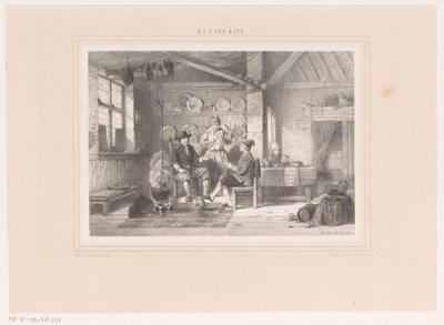 Intérieur avec trois hommes près d