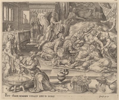 Naissance de Pharez et Zara - Herman Jansz Muller after Maerten van Heemskerck