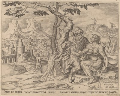 Juda donnant le gage à Tamar - Herman Jansz Muller after Maerten van Heemskerck