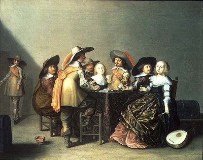 Intérieur avec dames et messieurs jouant aux cartes - Herman Mijnerts Doncker