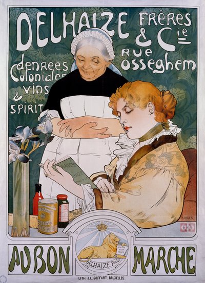 Dame et servante, affiche pour la société Delhaize Frères et Cie au bon marché - Herman Richir
