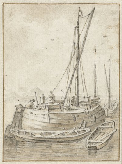 Bateau avec deux petites barques - Herman Saftleven