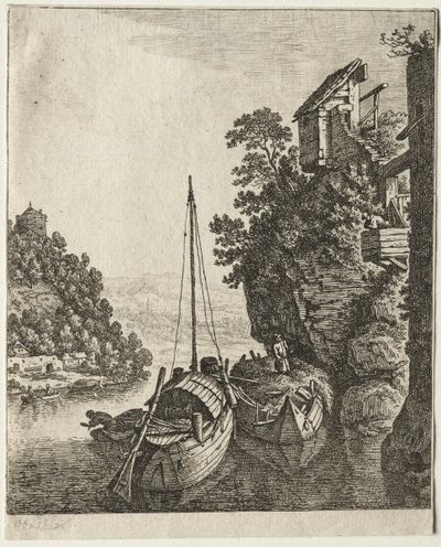 Deux bateaux amarrés sous un rocher, 1667 - Herman Saftleven