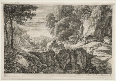 Quatre paysages : La petite cascade - Herman van Swanevelt