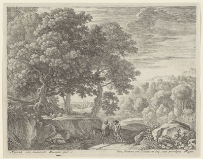 Sainte famille avec un âne et des chérubins - Herman van Swanevelt