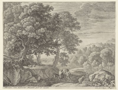 Sainte famille avec âne et chérubins - Herman van Swanevelt