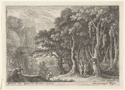 Satyre récoltant des fruits (Landschappen met saters) - Herman van Swanevelt