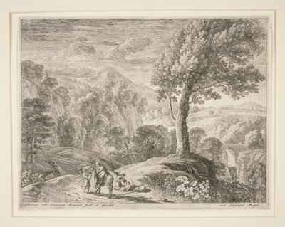 Le grand arbre et la grotte, de la série La fuite en Égypte - Herman van Swanevelt