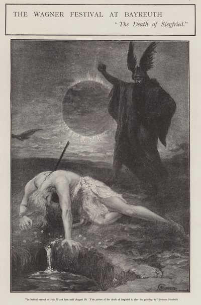 Le Festival Wagner à Bayreuth : la Mort de Siegfried (lithographie) - Hermann (after) Hendrich