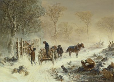 Chargement de bois dans la neige, 1858 - Hermann Kauffmann