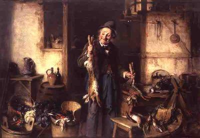Intérieur de cuisine avec un homme tenant un lièvre - Hermann Kern