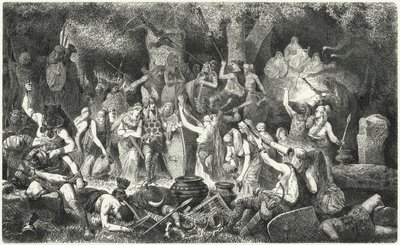 Guerriers germaniques célébrant une victoire sur les Romains (gravure) - Hermann Vogel