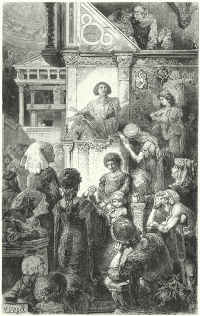 Giovanni Boccaccio récitant la Divine Comédie de Dante au peuple de Florence, 14e siècle - Hermann Vogel