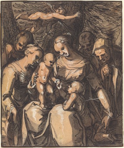 La Sainte Famille avec des saints [recto] - Hermann Weyer