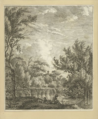 Paysage avec femme au bord de l