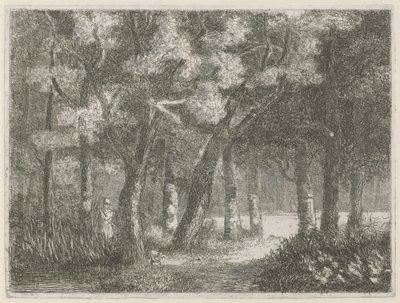 Chasseur et son chien dans la forêt - Hermanus Jan Hendrik van Rijkelijkhuysen