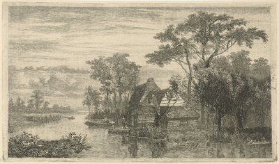 Vue de rivière avec pêcheurs - Hermanus Jan Hendrik van Rijkelijkhuysen