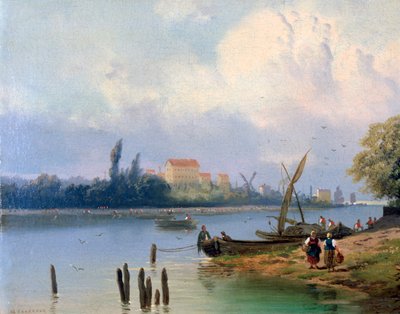 Personnes près des bateaux en Hollande, vers 1835-1882 - Hermanus Koekkoek