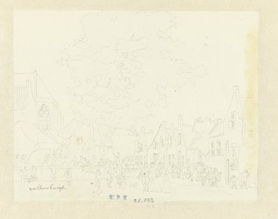 Marché dans le village de Valkenburg - Hermanus Petrus Schouten