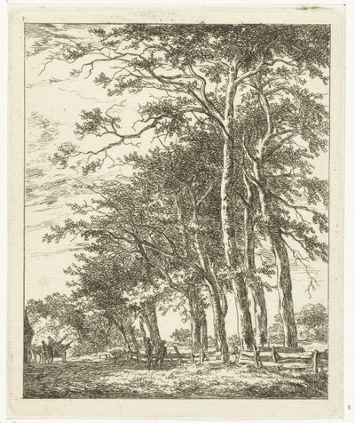 Deux figures debout près de grands arbres - Hermanus van Brussel
