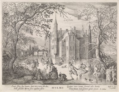 Activités sur la glace devant le château de Zuylen - Hessel Gerritsz
