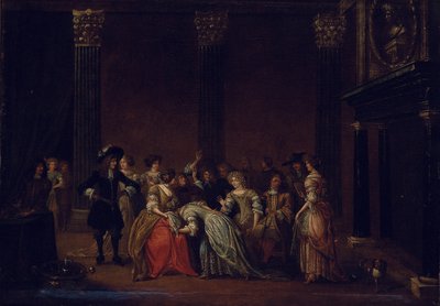 Une compagnie élégante dans un intérieur avec une dispute matrimoniale - Hieronymus (follower of) Janssens